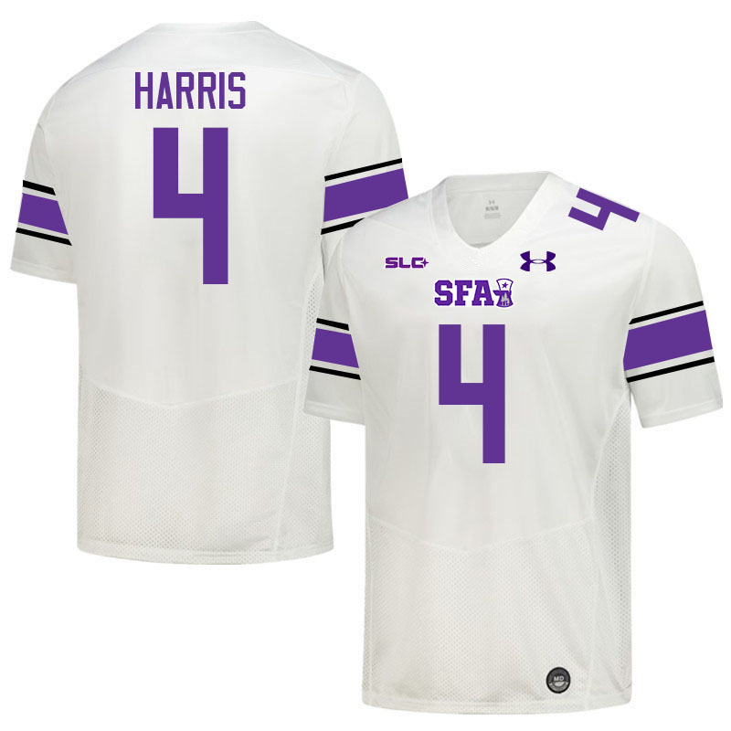 Stephen F. Austin Lumberjacks #4 Kylon Harris College Football Jerseys,Uniforms-White